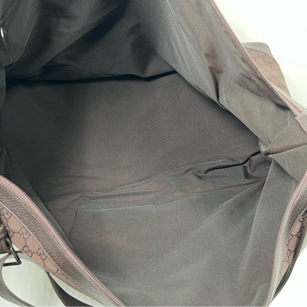 Gucci Monogram GG Nylon Boston Duffle Travel Bag Leather Brown 2Way105669 - Picture 8 of 15